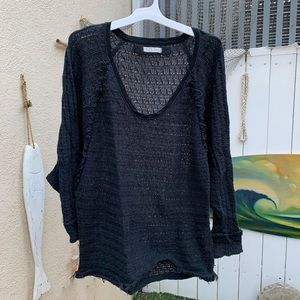Free People Sz L black woven top
